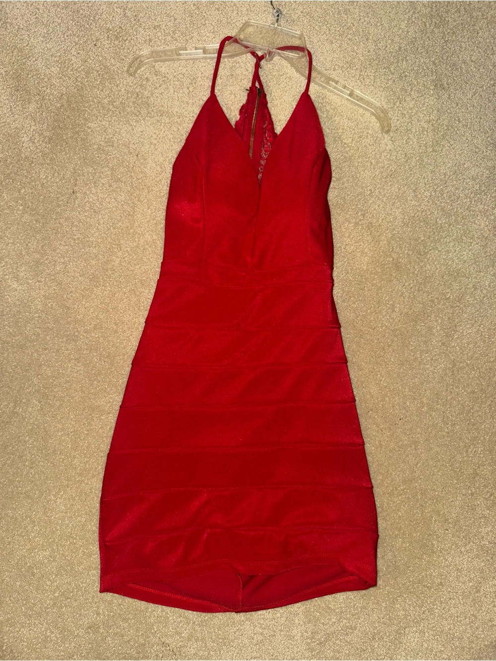 Red Halter V-Neck Bodycon Dress